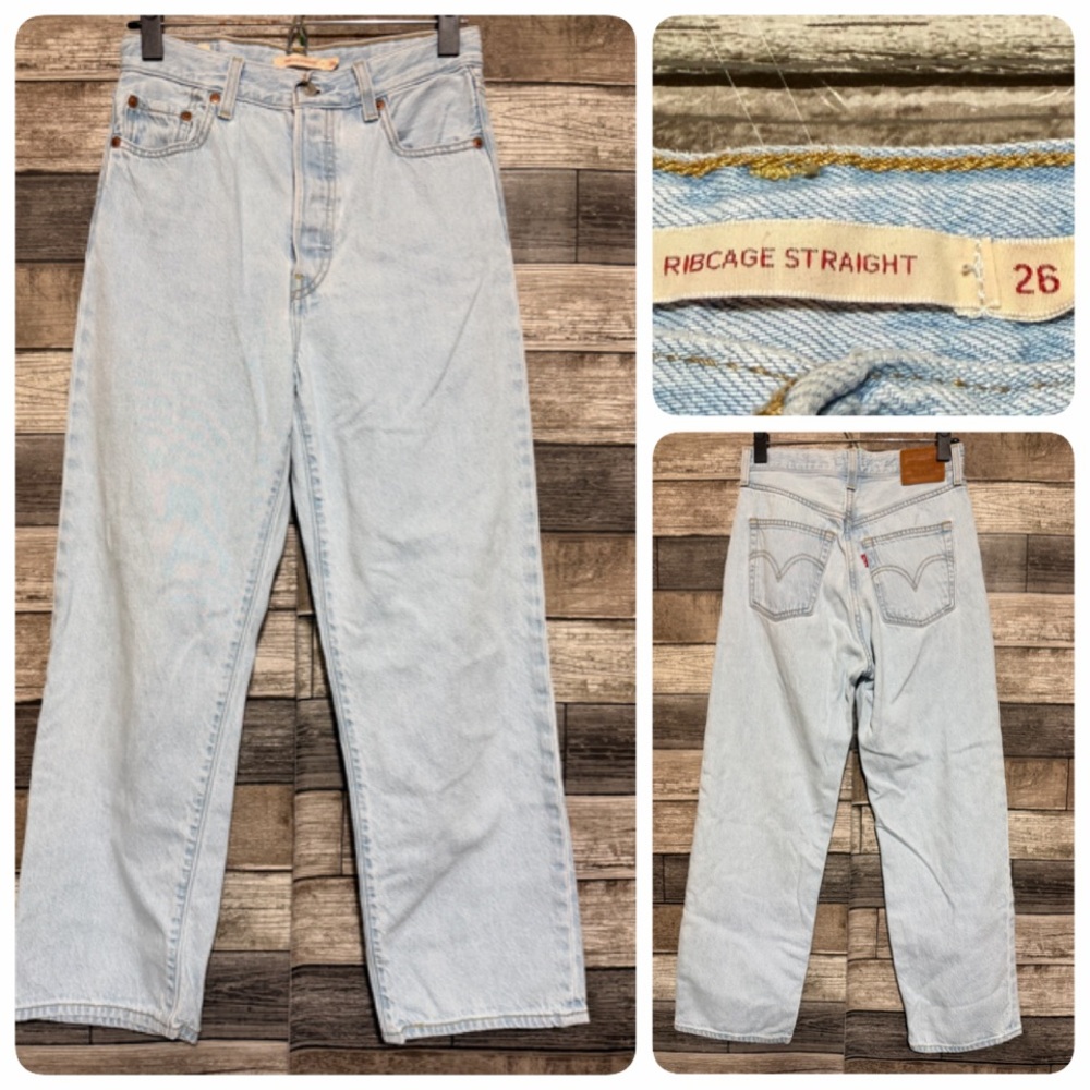 Levi’s Premium Ribcage Straight Jeans Women’s 26x27 Blue Denim Button Fly
